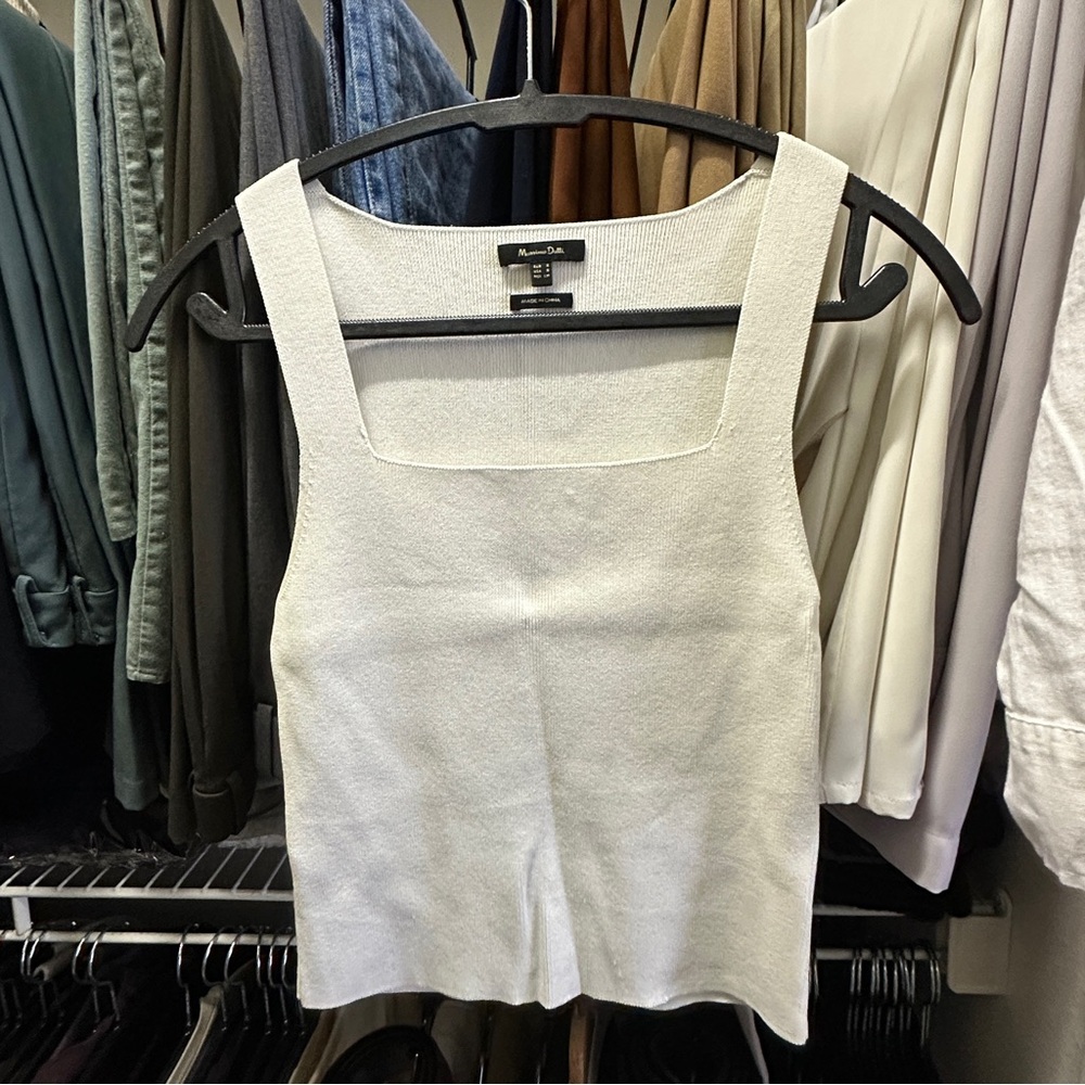 Massimo Dutti Cream Square-Neck Knit Tank